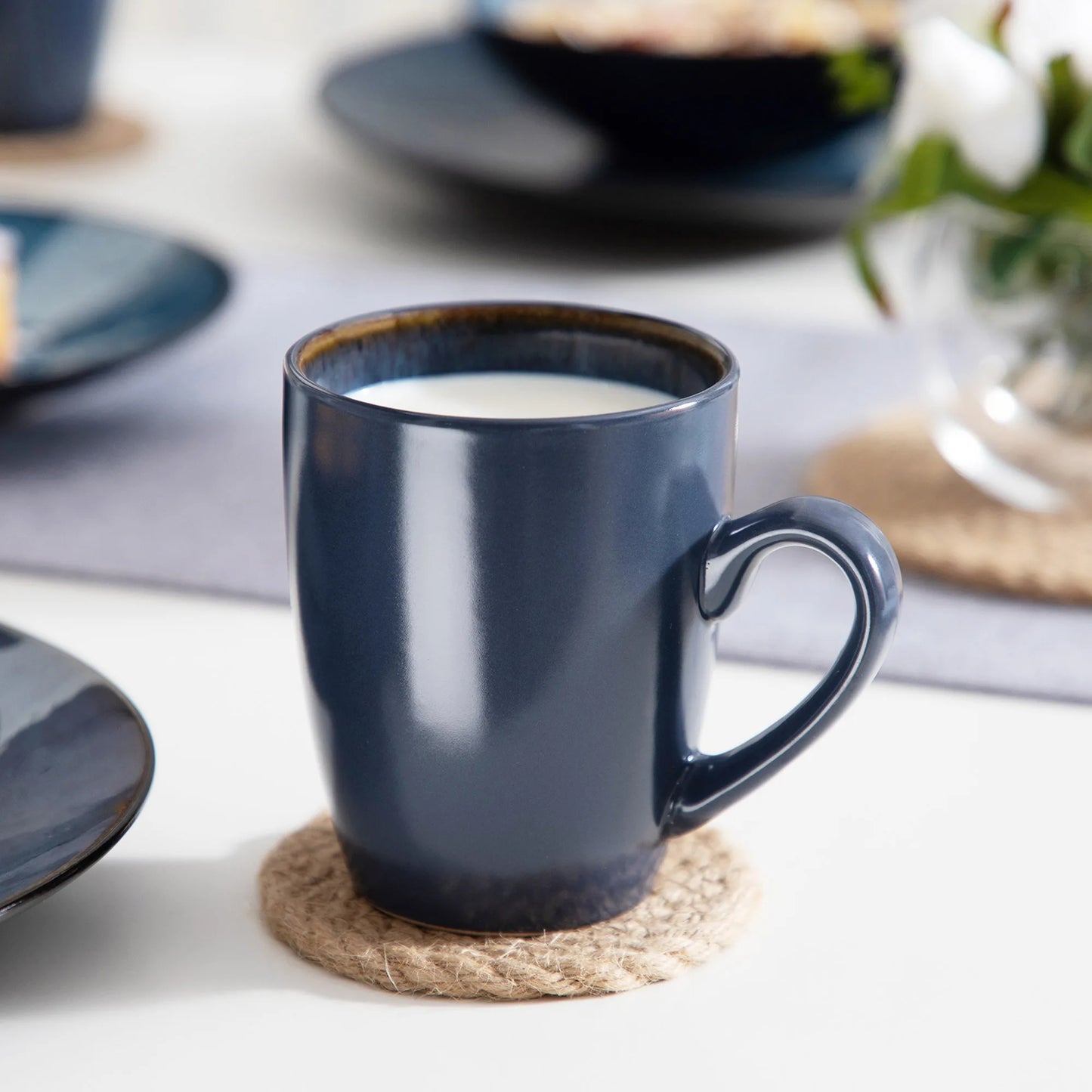 VANCASSO BUBBLE 16/32/48-Piece Tableware Set - Ceramic Blue/Brown Stoneware Set with Dinner. Dessert Plate, Bowl, Coffee Cups