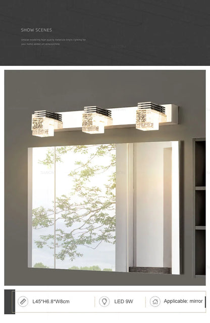 LED Wall Lights Crystal Sconce For Bathroom, Touch On/Off Light