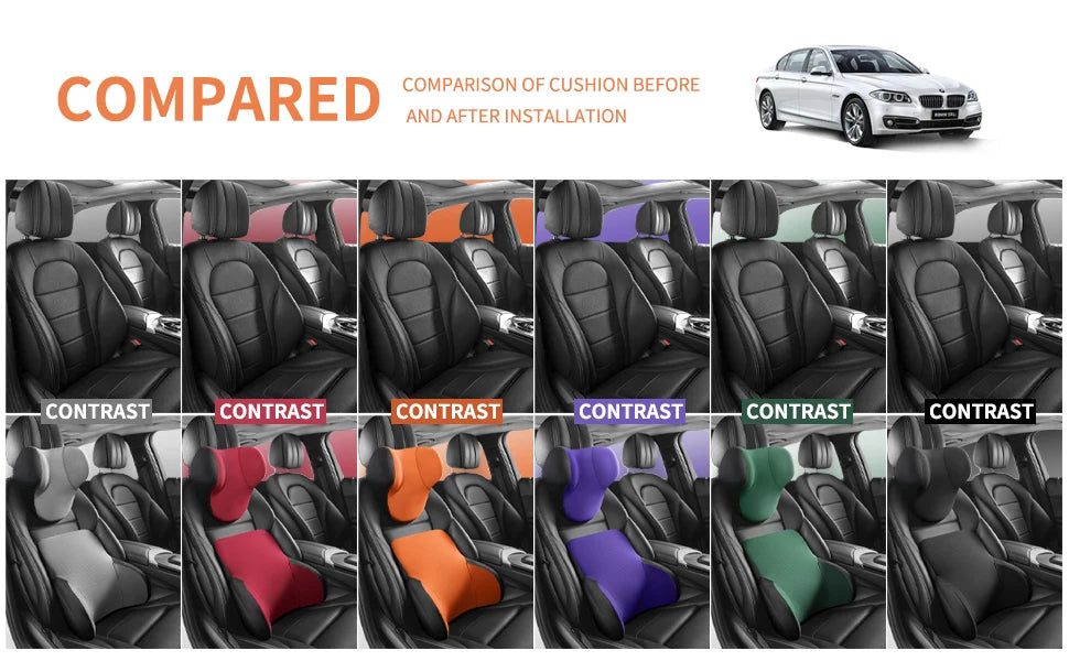Memory Cotton Neck & Car Seat Pillow Support - Auto Lumbar Cushion - Comfortable and Breathable Car Headrest & Lumbar Support