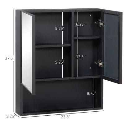 KleanKin Brand Wall-Mounted Bathroom Medicine Cabinet with Mirror & Shelf, Jet Black, 55 Lbs Weight Limit