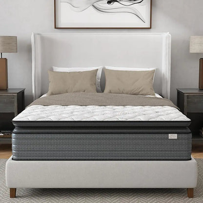14 Inch Hybrid Pillow Top Queen Mattress, Left - Medium Firm Support - CertiPUR-US Certified Pressure Relief - Motion Isolation - Breathable