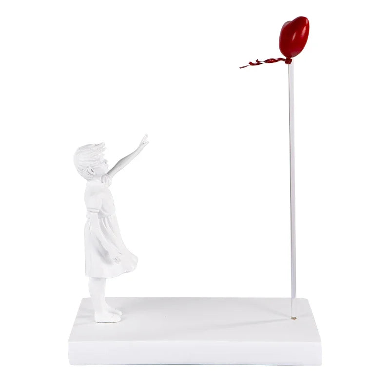 Girl Flying Heart Balloon Inspired by Banksy Artwork Modern Sculpture