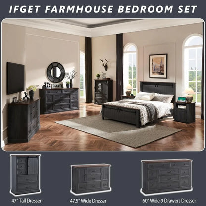 5 Drawers Dresser for Bedroom - Wooden Storage Chest of Drawers w/ 2 Open Doors