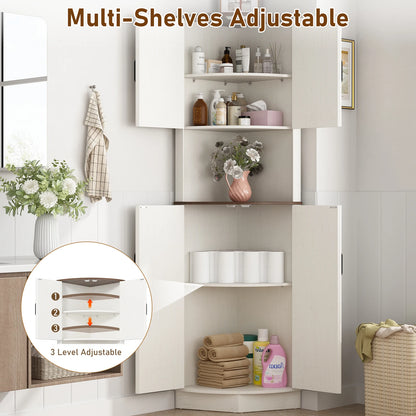 Tall Corner Bathroom Cabinet with Doors - 67" Storage Cabinet with Barn Doors and Adjustable Shelf for Kitchen, Bathroom, etc