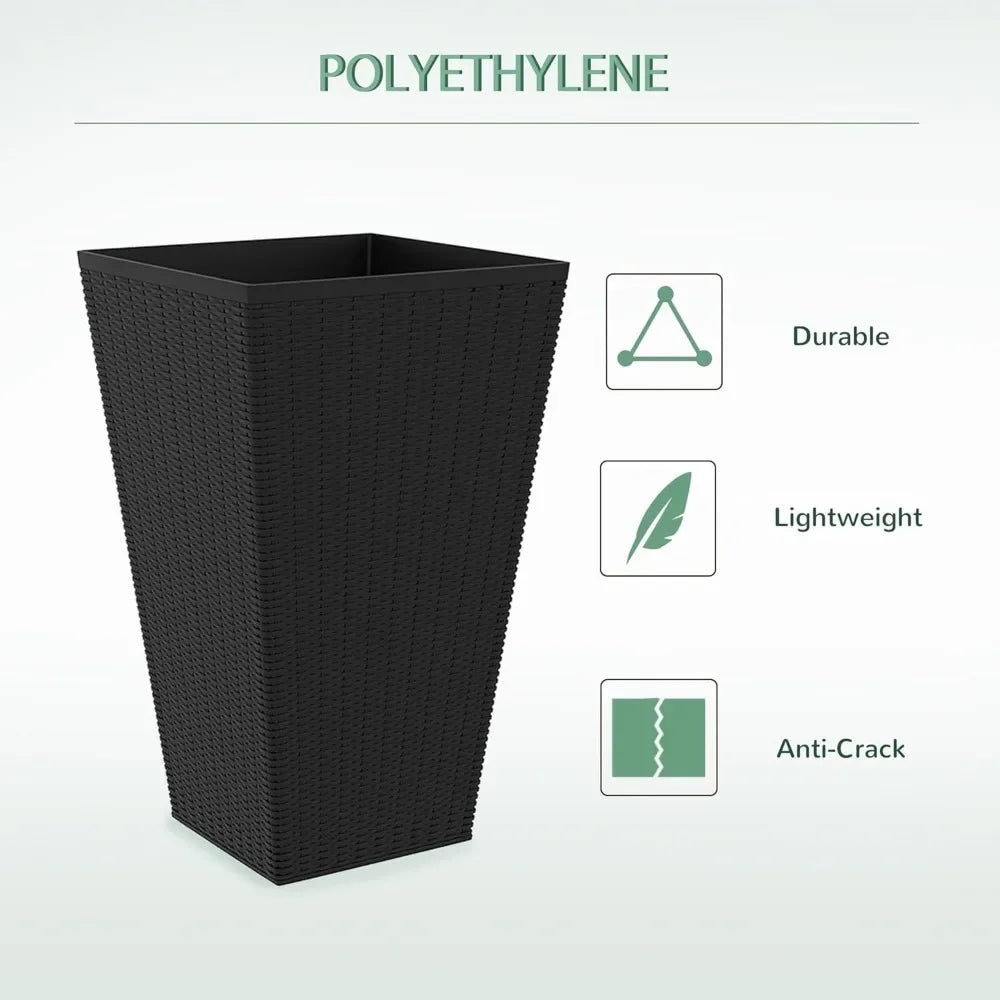 Set of 3 Tall Planters with Drainage Hole -  Indoor Planters for Porch, Front Door, Entryway - 24" Outdoor Flower Plant Pots