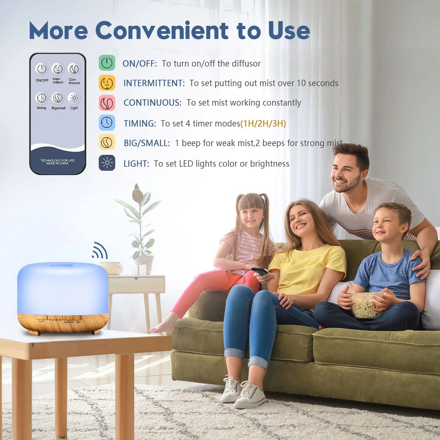 500ML Aromatherapy Oil Diffuser - Auto Shut Off (When Water Runs Out) - Essential Oil Aroma Diffuser - Humidifier - W/Remote