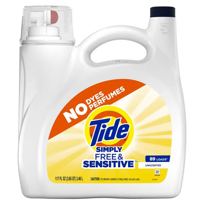 Tide Free & Sensitive - Gentle Unscented Liquid Laundry Detergent Cold Wash - 117floz 89 Loads - Eco-Friendly Concentrated Formula