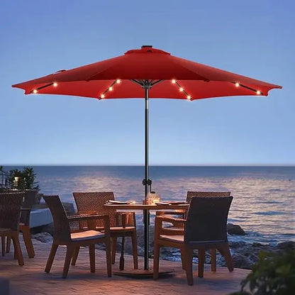 9ft Solar Led Patio Umbrella - Sturdy Outdoor Market Umbrella for Deck, Pool, Garden w/Tilt, Crank, 32 LED Lights, Carbon Grey