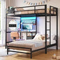 Bunk Bed Twin Over Twin with Desk and Charging Station - L-Shaped Metal Bunk Bed - Led Lights & Storage Shelves