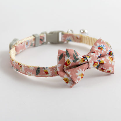 Floral Dog & Cat Bow Tie - Cotton - Break Away Clasp - Small Bell Attached