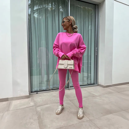 Women's Spring and Autumn Sports Hoodie - Long Sleeve - Solid Color Hoodie - Casual & Two Piece Set