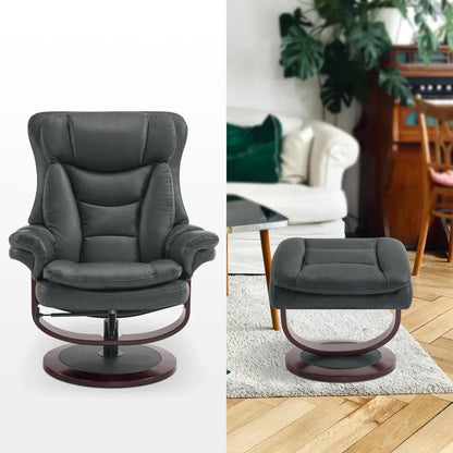 Swivel Recliner with Ottoman - Reclining Chair with Adjustable Back - Faux Leather - Upholstered Lounge Chair for Living Room Or Office