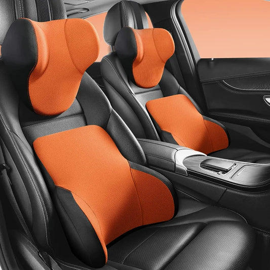 Memory Cotton Neck & Car Seat Pillow Support - Auto Lumbar Cushion - Comfortable and Breathable Car Headrest & Lumbar Support