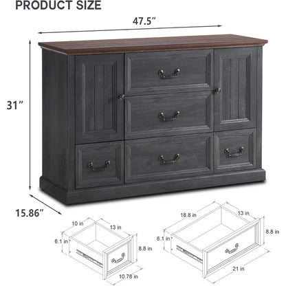 5 Drawers Dresser for Bedroom - Wooden Storage Chest of Drawers w/ 2 Open Doors