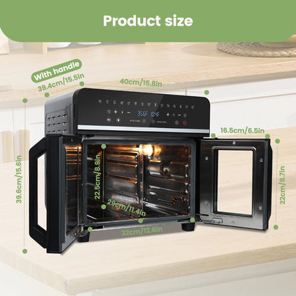 Dual Zone Hot Air Fryer - 24QT - XXL Oven with LED Touch Screen - 15 in 1, Luxury Accessories with Recipe Book