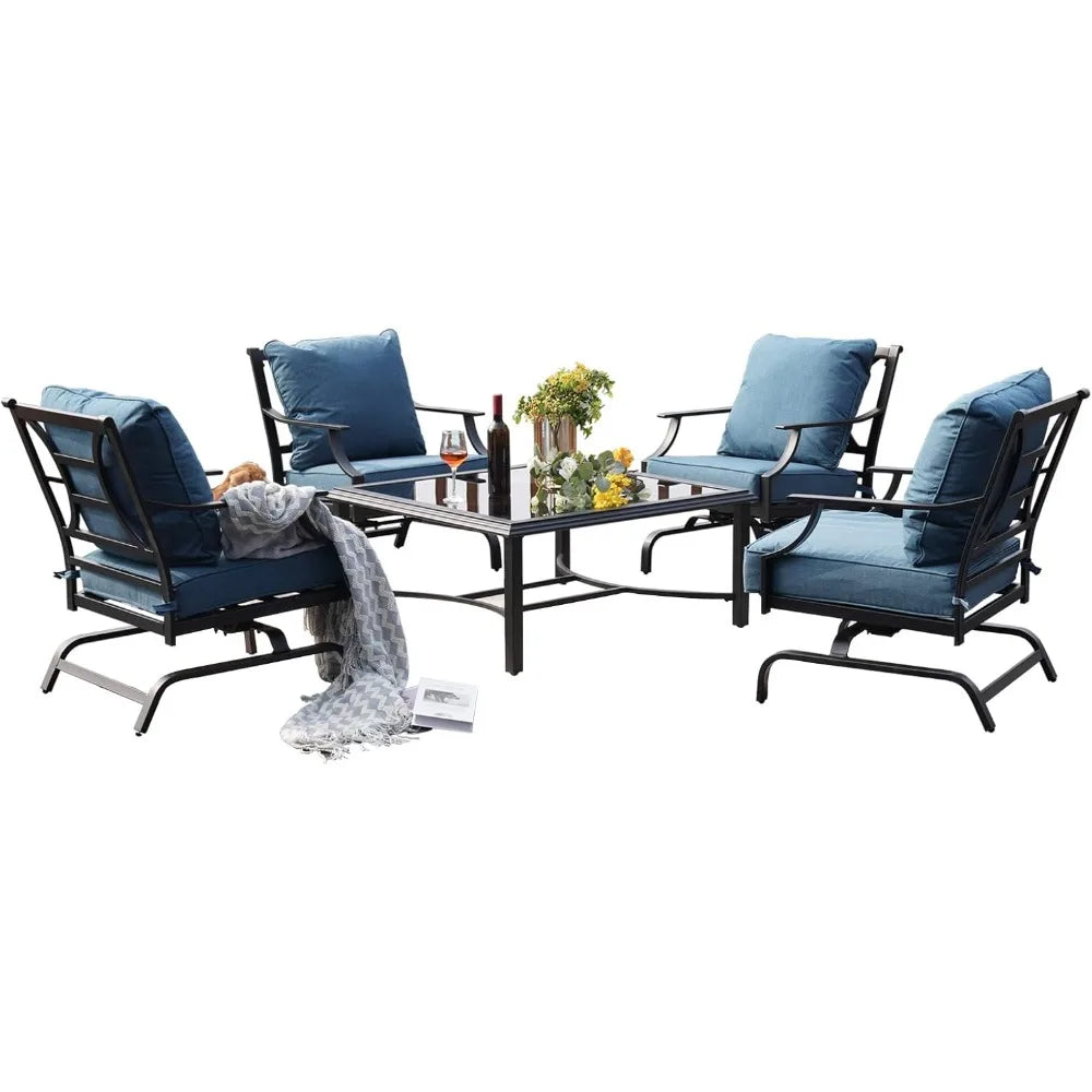 Patio Outdoor Furniture Set - Coffee Table, Patio Rocking Chairs with 3 Color To Choose