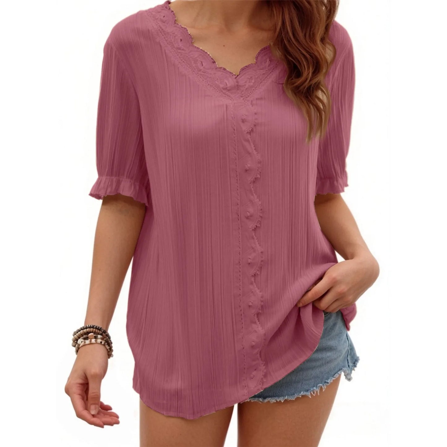 Ladies Summer Hollow Short-Sleeved Tops -Tops For Women, Summer Clothes