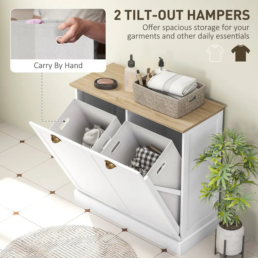 Laundry Hamper Cabinet - Tilt out Bathroom Storage Cabinet - White