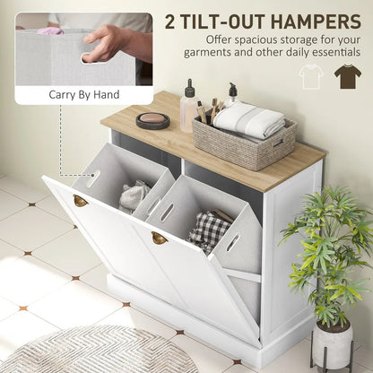 Laundry Hamper Cabinet - Tilt out Bathroom Storage Cabinet - White