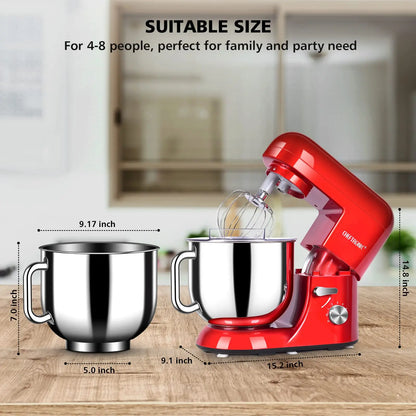 Cheftronic 6 Speed Stand Mixer with 7 Quart Stainless Steel Mixing Bowl - Dough hook, Egg whisk, Kitchen Mixer