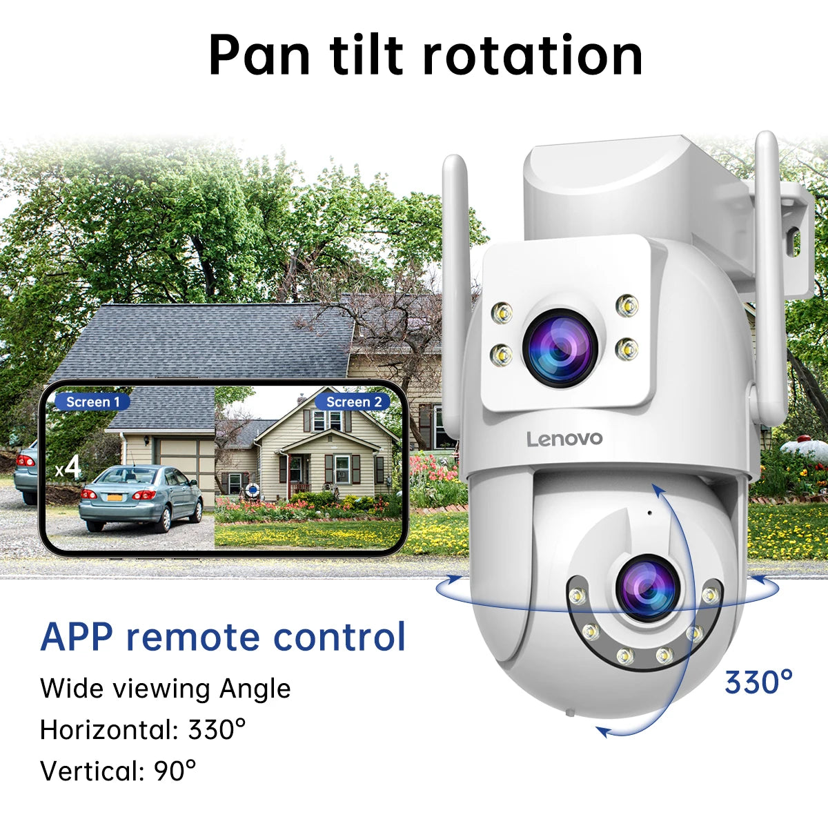 Lenovo 2025 4K WiFi Surveillance Camera - 5G WiFi, Outdoor Dual Lens, PTZ IP Cameras, Auto Tracking, Audio, Video ONVIF Security CCTV Camera