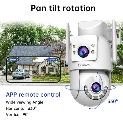 Lenovo 2025 4K WiFi Surveillance Camera - 5G WiFi, Outdoor Dual Lens, PTZ IP Cameras, Auto Tracking, Audio, Video ONVIF Security CCTV Camera