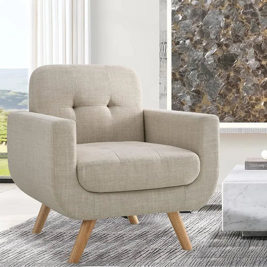 Elena Contemporary Accent Armchair with Linen Upholstery, Beige