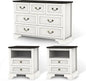 3 Pcs Bedroom Set - Rustic Wood 6 Drawer Dresser and Nightstands