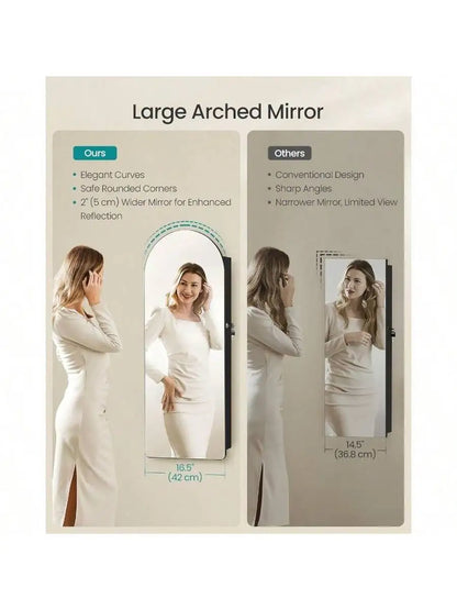 Wide Jewelry Organizer - LED Jewelry Cabinet Wall/Door Mounted - Arched Mirror with Storage - Lockable - Rounded Corner