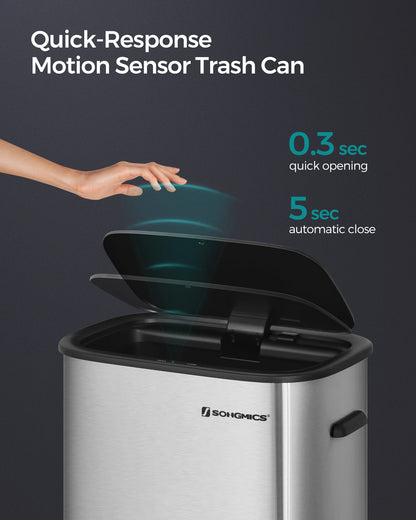 Motion Sensor Trash Can - 13 Gallon Automatic Garbage Can with Soft-Close Lid - Bag Retainer Ring - Stainless Steel