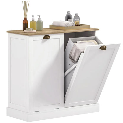 Laundry Hamper Cabinet - Tilt out Bathroom Storage Cabinet - White