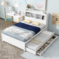 Full Platform Bed with Twin Size Trundle - Bookcase Headboard - Charging Station and 3 Drawers - Wood, Full Storage Bed Frame for Kids