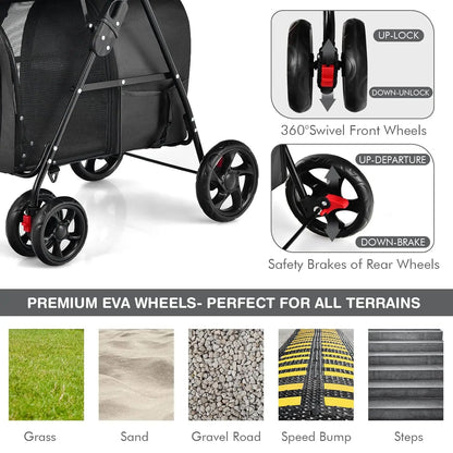 Double Pet Stroller with 2 Detachable Carrier Bags - Safety Belt - 4 Lockable Wheels - Cat & Small Dogs Stroller - Travel Carrier - Strolling Cart