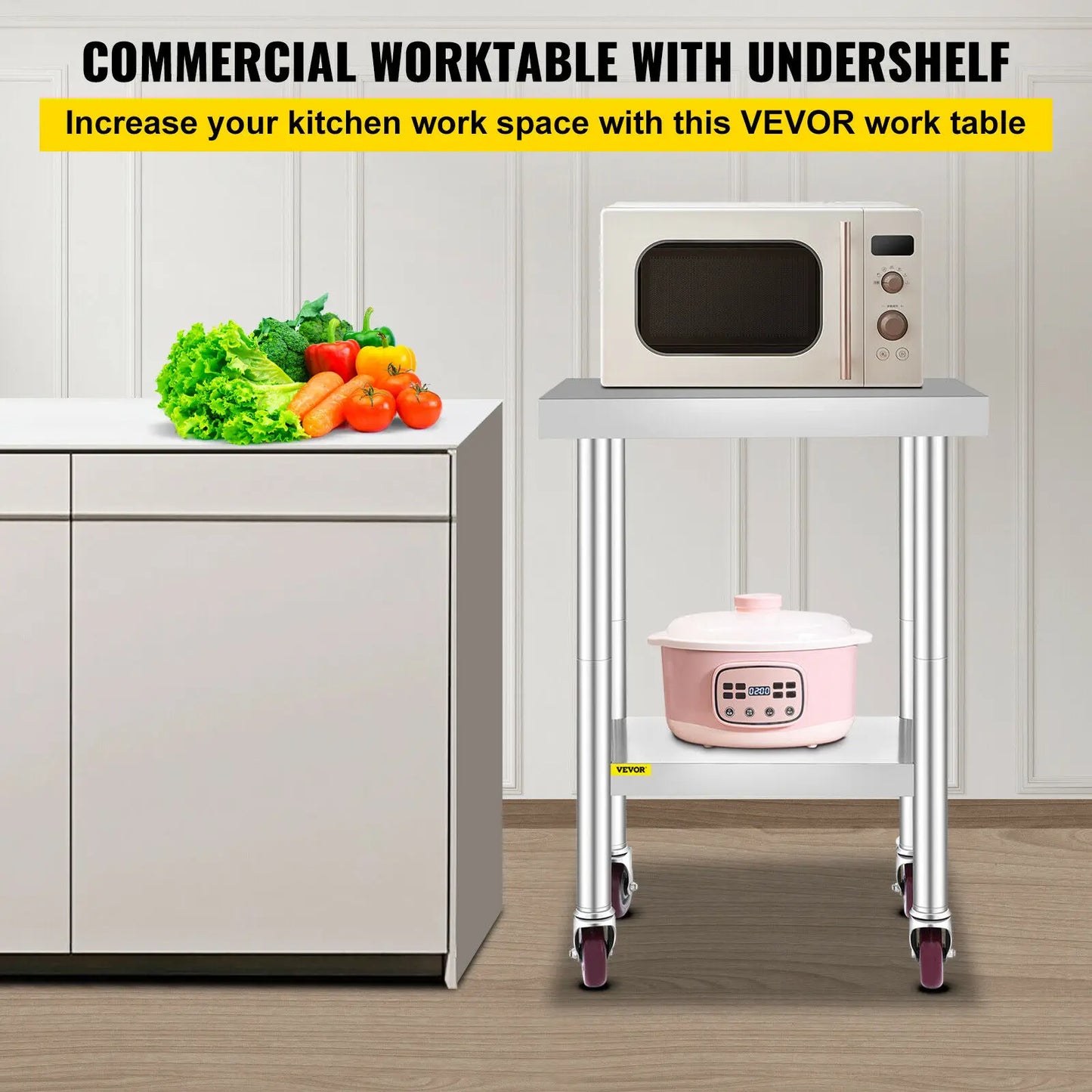 Stainless Steel Kitchen Work Space 2 Shelves, Moveable