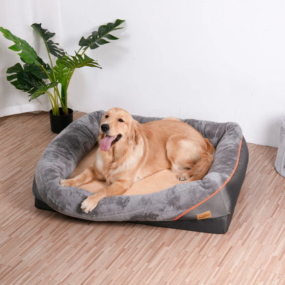 Super Soft Orthopedic Foam Bed For Dogs - Pet Bed Sleeping Mat with Cotton-padded Bolster & Removable Cover Sizes L-3XL