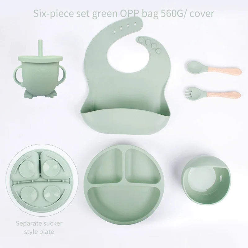 6 PCS Baby Meal Silicone Set - Childrens Meal Training Set w/Cutlery