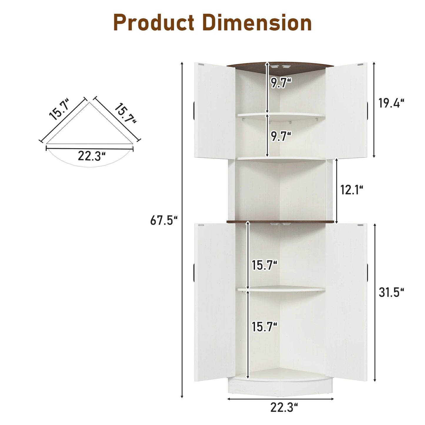 Tall Corner Bathroom Cabinet with Doors - 67" Storage Cabinet with Barn Doors and Adjustable Shelf for Kitchen, Bathroom, etc