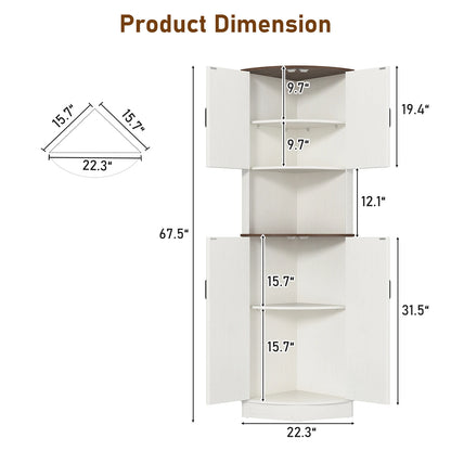 Tall Corner Bathroom Cabinet with Doors - 67" Storage Cabinet with Barn Doors and Adjustable Shelf for Kitchen, Bathroom, etc