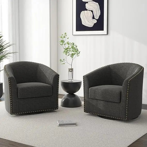 Swivel Accent Armchair - Modern Round Single Sofa Seating Comfy Reading Barrel Chairs - For Living Room, Bedroom or Office
