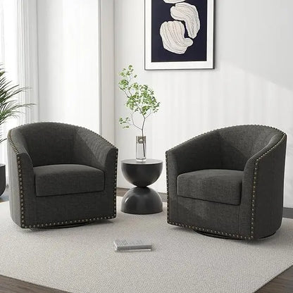 Swivel Accent Armchair - Modern Round Single Sofa Seating Comfy Reading Barrel Chairs - For Living Room, Bedroom or Office