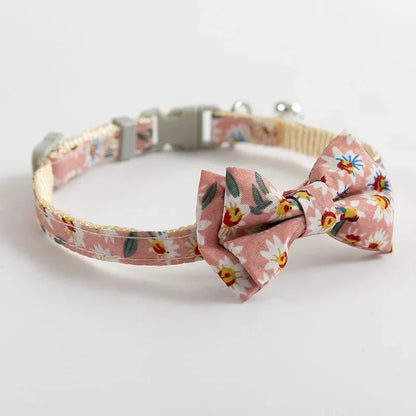 Floral Dog & Cat Bow Tie - Cotton - Break Away Clasp - Small Bell Attached