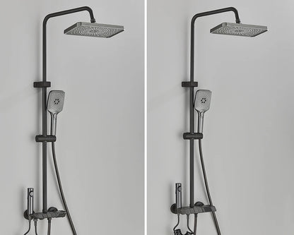 Rozin Black Smart Digital Display Shower Faucet Set - Piano Style Rainfall Bathroom System - Grey Digital Mixer Tap & Bidet Shower