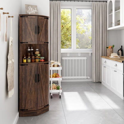 Tall Corner Bathroom Cabinet with Doors - 67" Storage Cabinet with Barn Doors and Adjustable Shelf for Kitchen, Bathroom, etc