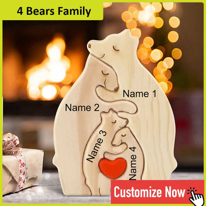 Personalized Custom Bear Family, Wooden Puzzle, Free Name Engraving