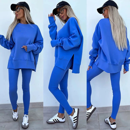 Women's Spring and Autumn Sports Hoodie - Long Sleeve - Solid Color Hoodie - Casual & Two Piece Set