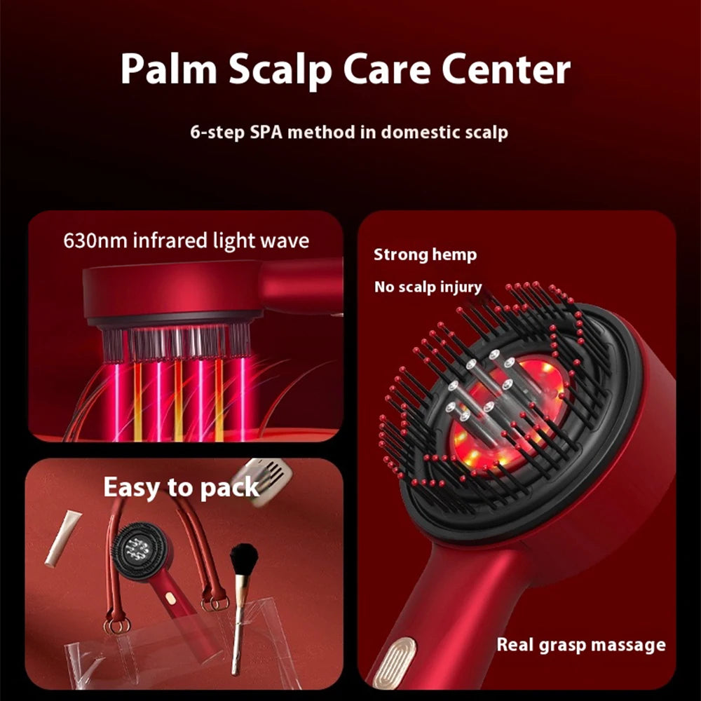 Electric Vibration Massage & Volume Comb - Red Light Therapy - Hair Growth Massage Scalp Brush, Anti Hair Loss & Liquid Oil Applicator Hair Care