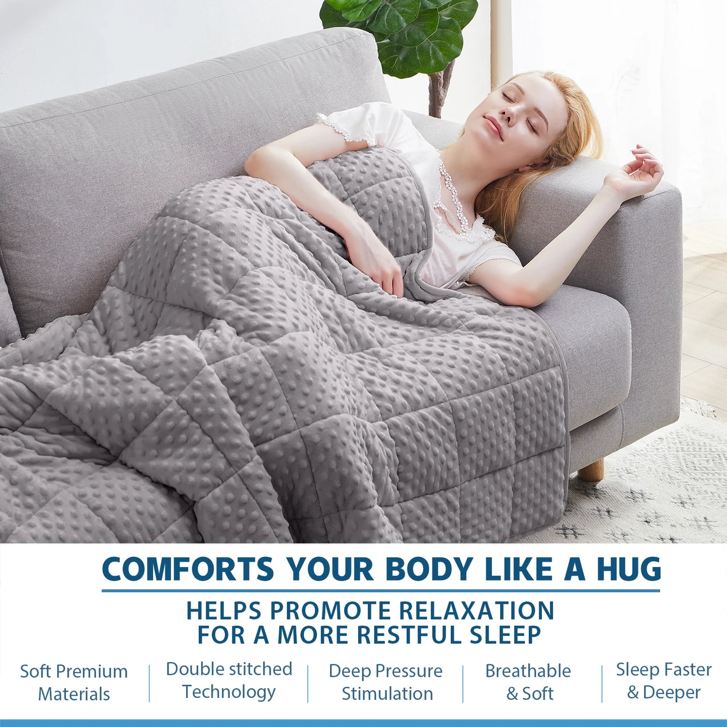 Gray Casual Weighted Blanket - For Stress, Insomnia, Anxiety, Heavy Thickened Blanket with Premium Glass Beads