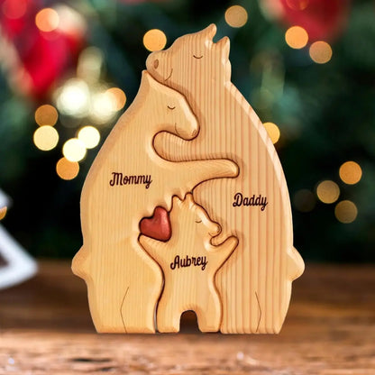 Personalized Custom Bear Family, Wooden Puzzle, Free Name Engraving