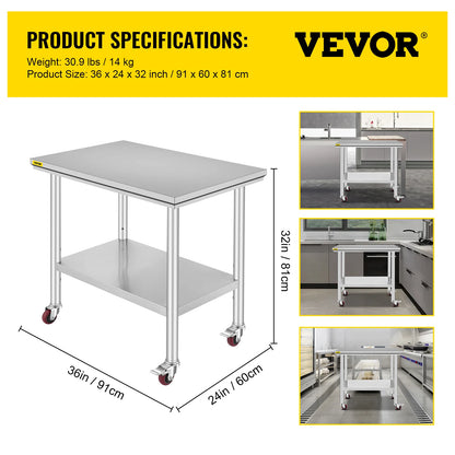 Stainless Steel Kitchen Work Space 2 Shelves, Moveable