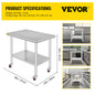 Stainless Steel Kitchen Work Space 2 Shelves, Moveable